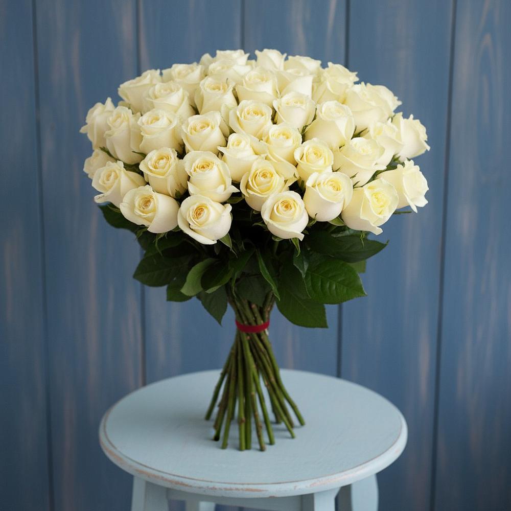 Букет 51 Белая роза Эдлесс Лав в Родино