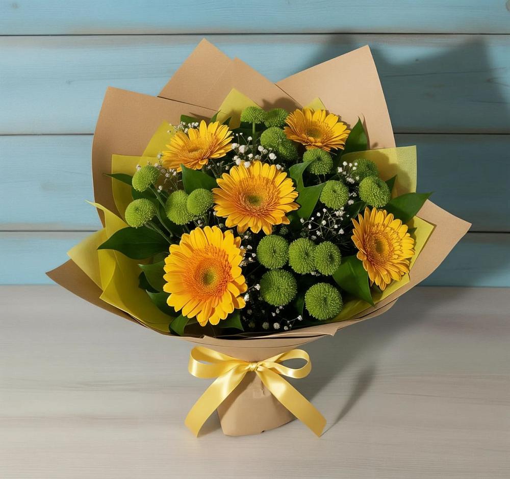 Букет цветов из: Герберы и Хризантемы в Родино