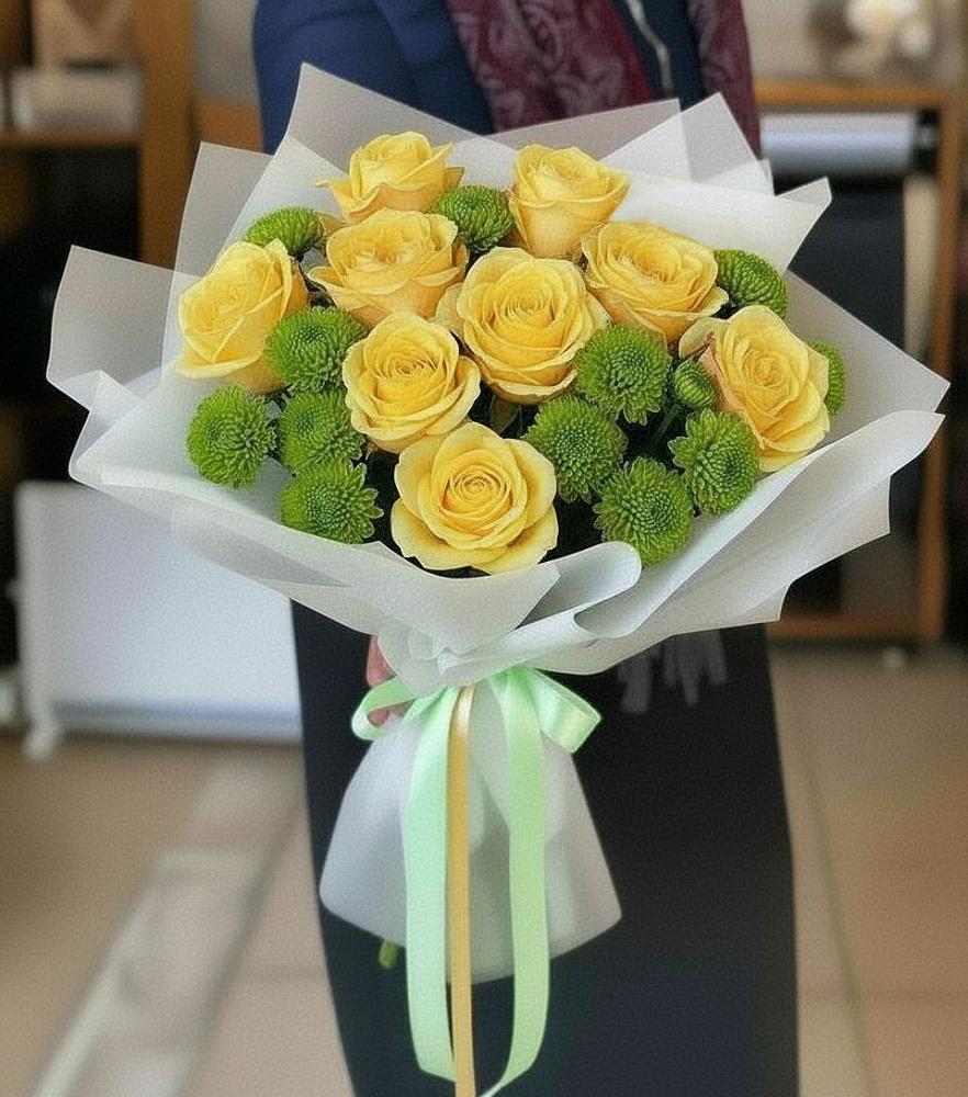 Букет цветов из: Хризантемы и Розы в Родино