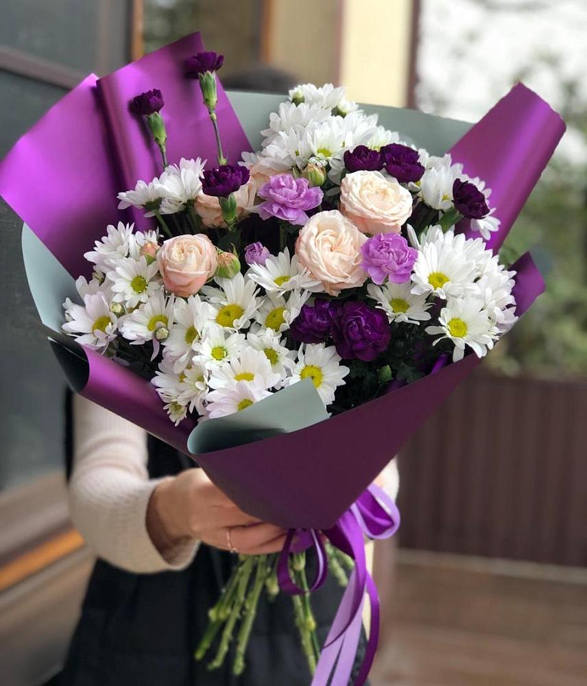 Букет цветов из: Хризантемы, Гвоздики и Розы в Родино