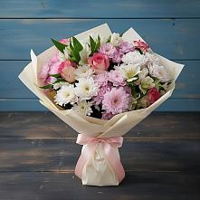 Букет цветов из:  Хризантемы, Альстромерии и Розы #REPLACE_PRED# Родино