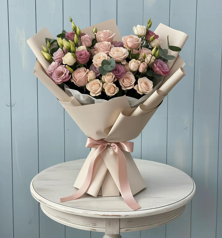 Букет цветов из: Розы и Лизиантусы в Родино