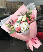 Букет цветов из:  Розы, Лизиантусы и Хризантемы в Родино