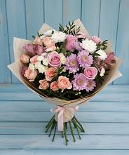 Букет цветов из:  Хризантемы, Розы и Альстромерии в Родино