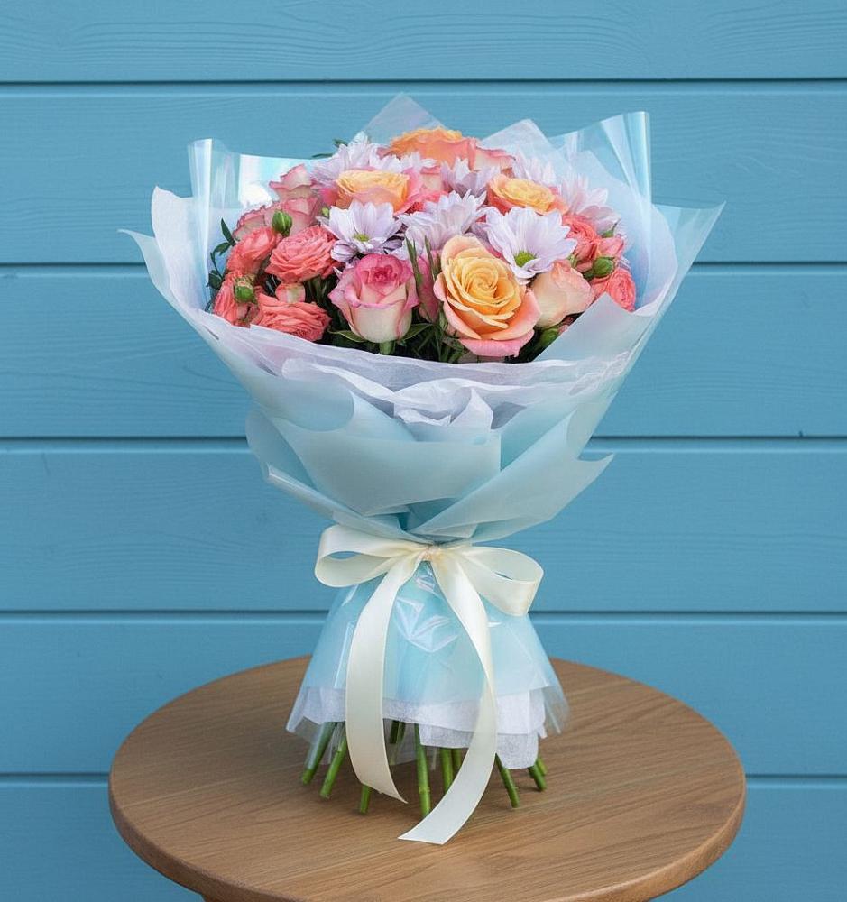 Букет цветов из: Хризантемы и Розы в Родино