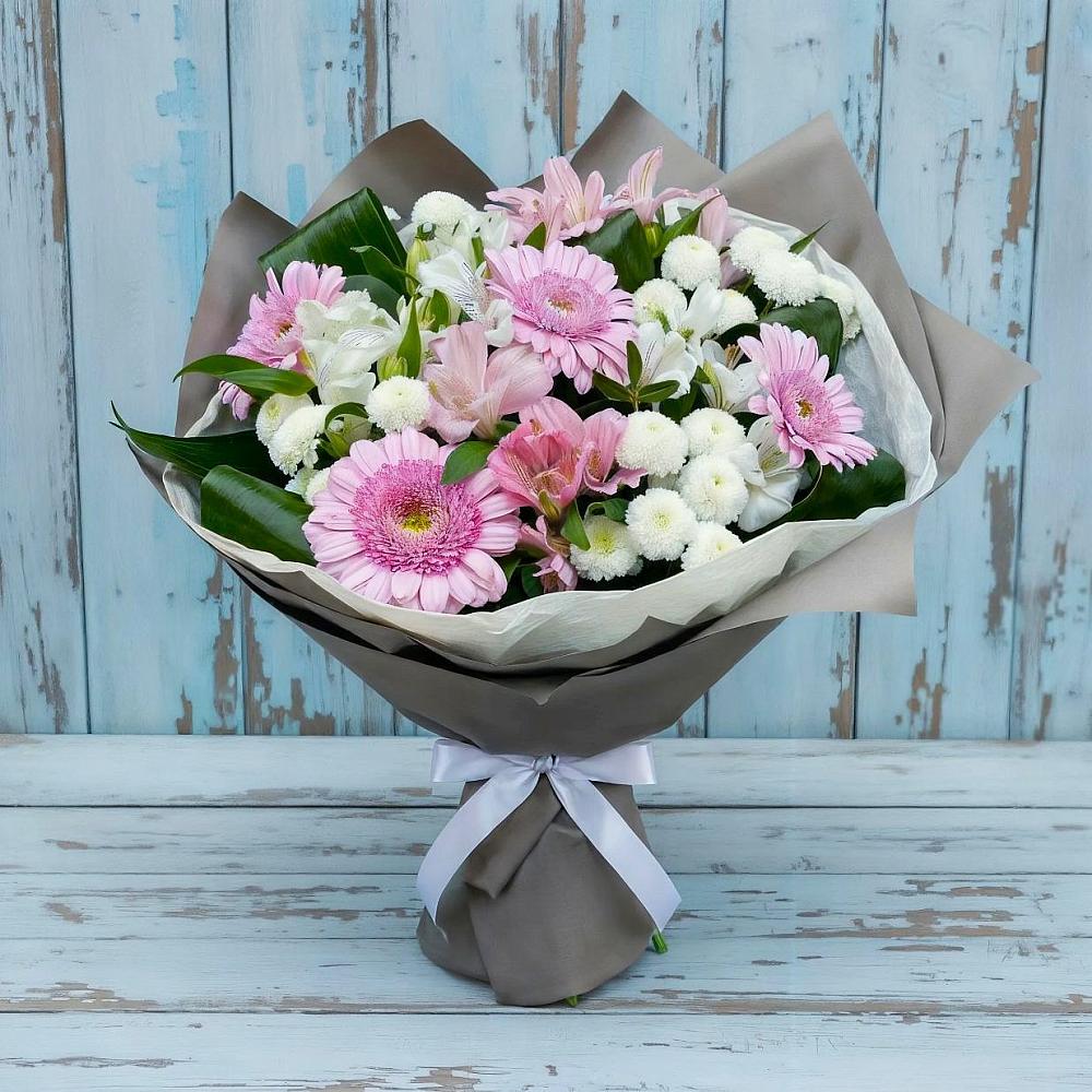 Букет цветов из: Герберы, Альстромерии и Хризантемы в Родино