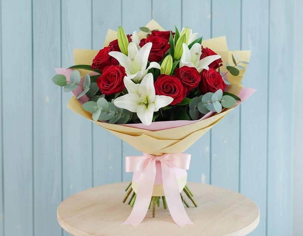 Букет цветов из: Лилии и Розы в Родино